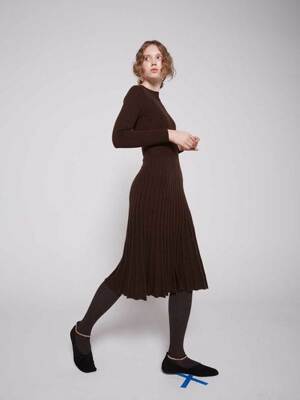 Cashmere blended Flared rib knit dress