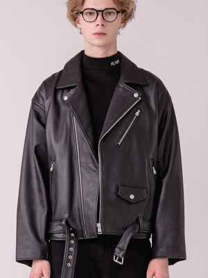 LAMBSKIN SUPER OVERFIT RIDER JACKET man-BK