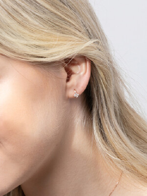 천연다이아 Four-Leaf Clover Hoop Earrings_14K Gold