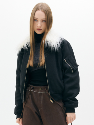 LX FUR COLLAR JUMPER(BLACK)