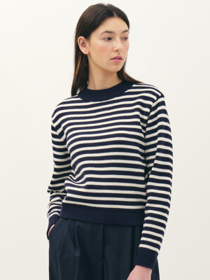 striped knit top_navy