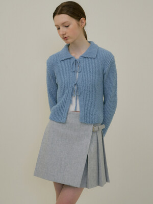 106 tweed pleats skirt (gray blue)