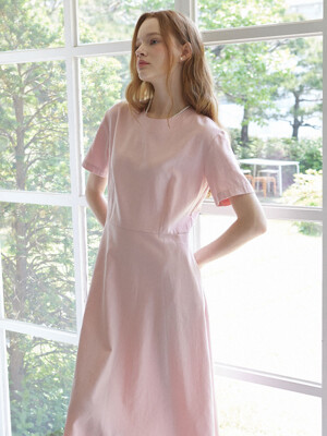 [단독]Linen Flared Dress - Pink