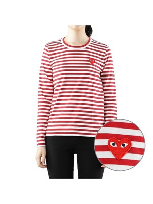 [꼼데가르송] 23SS (P1T163 RED WHITE) 여성 스트라이프 긴팔 티셔츠