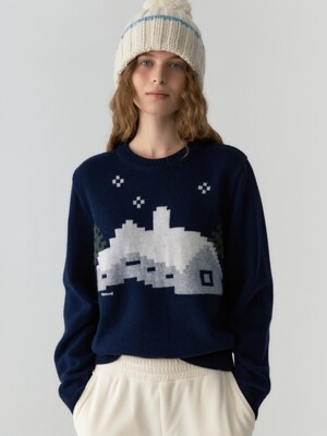 snow cabin wool knit - navy