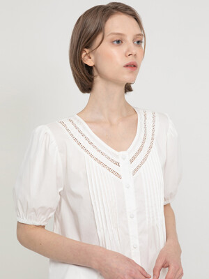 Vneck puff sleeve blouse_White