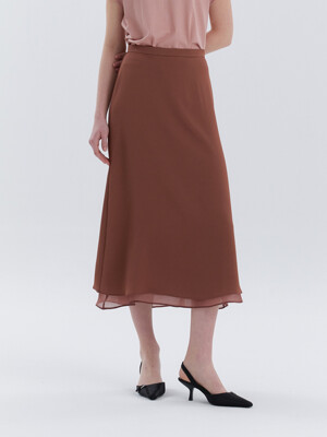 Glossy Satin Skirt (Brick Brown)