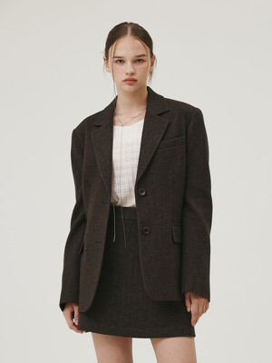 HERRINGBONE CLASSIC WOOL JACKET BROWN