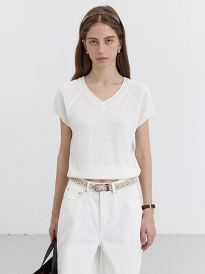 SUMMER LINEN V-NECK KNIT NATURAL CREAM_UDSW5B233CR