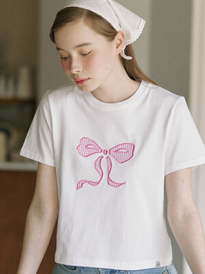 Satin Ribbon T-shirt - Pink Check