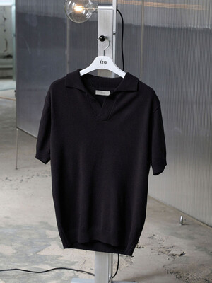 Simple Collar Half Knit_Black