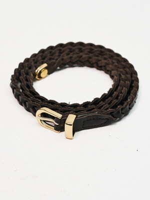 Slim Point Woven Leather Belt_Brown