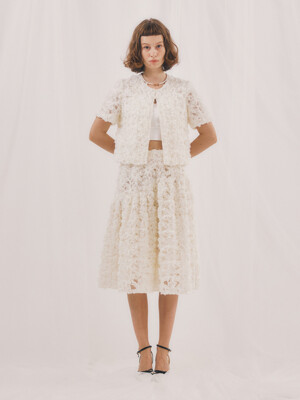 White Floral Tulle Skirt