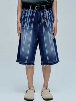 navajo pattern cut off bermuda pants indigo blue
