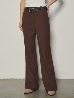 Wool Blend No Tuck Boots Cut Slacks_CTB528(Brown)