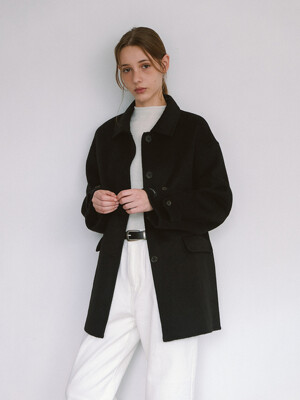 Wool Handmade Half Coat - Black