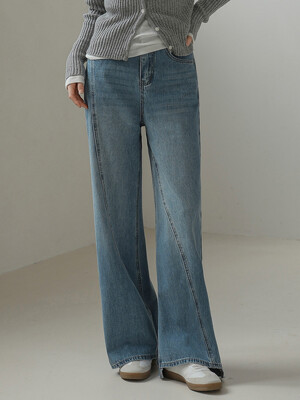 ABLIQUE LINE WIDE DENIM PANTS (INDIGO BLUE)