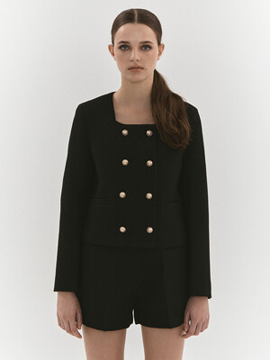 Fine wool double jacket (Black)