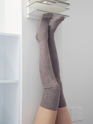 [no.612] melange brown over-knee socks