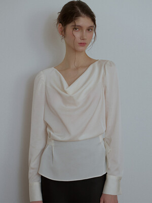 Cowl Neck Drape Blouse [Cream]