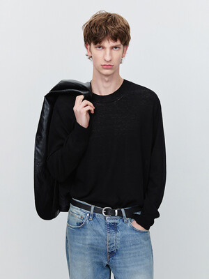 UNISEX SHEER CREWNECK SWEATER BLACK_M_UDSW5A106BK