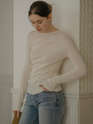 Pearl drape slim soft modal t-shirt_Ivory