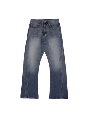 CURVED FLARE DENIM PANTS (BLUE)