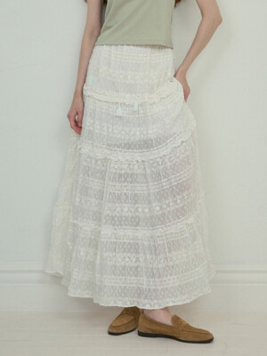 Lace shirring cancan skirt_White(O25-SK06)