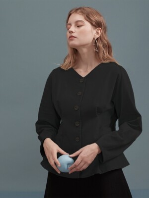 Black Corduroy V-neck Blouse