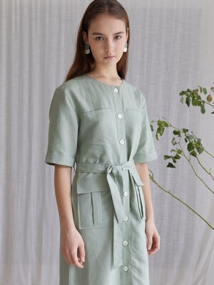 POCKET LINEN DRESS MINT