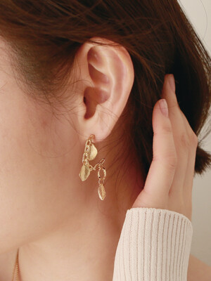 leaf chain ring earring-pearl
