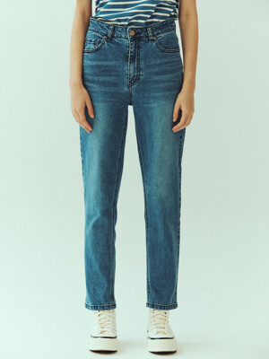 Mid-rise Straight Jeans_MID BLUE