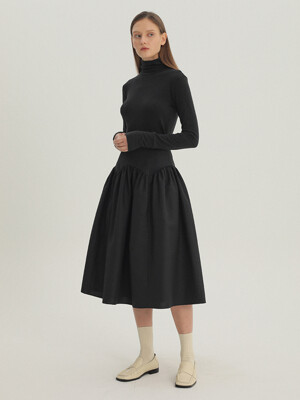 Ruffled Midi Volume Skirt Black