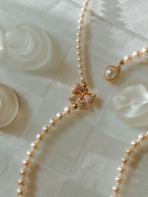 Twinkle Ribbon Pearl 2-Way Necklace_VH229DNE008B