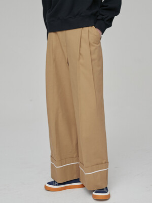 ROLL-UP WIDE PANTS - BEIGE