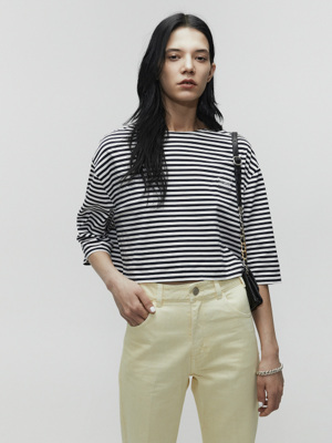 BORDER STRIPE HALF SLEEVE T-SHIRT_NAVY