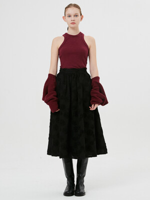 Flower Embroidery Full Skirt / Black