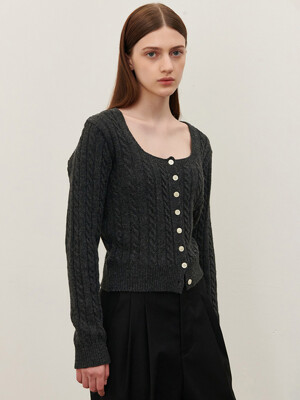 SQUARE NECK CABLE KNIT CHARCOAL