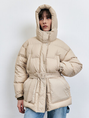 Hooded Quilted Goose Down Jumper, Ivory