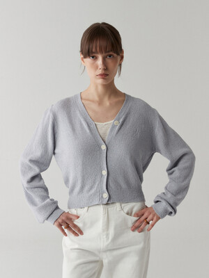 boucle embroidery cardigan-grayblue