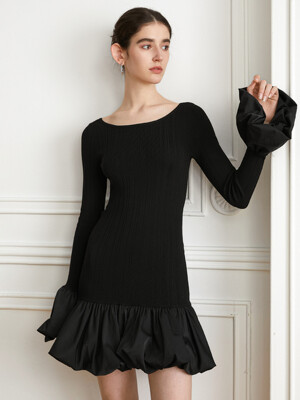 YY_Wide-curved neckline knitted dress