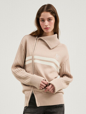 RCC Oblique Line Zipup Cardigan [TAUPE BEIGE]