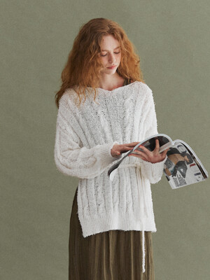 Tape Yarn Mixing Long Sleeve Knit Top_Ivory