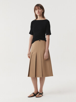 WOOL SILK PLEATS SKIRT (BEIGE)