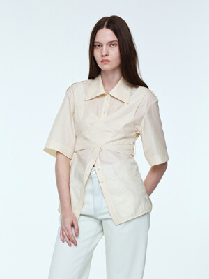 Knotted Wrap Blouse _ Cream Beige