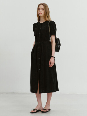 MAXI SHIRRING DRESS BLACK_UDDR5B228BK