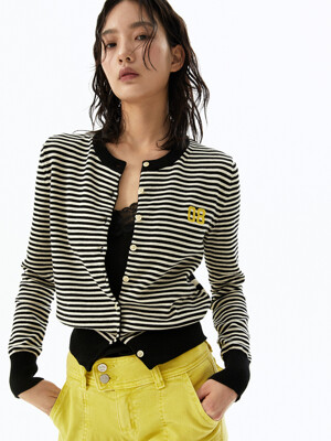 Washable Stripe Cotton Cardigan (Black)