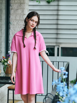MET summer knit collar dress pink
