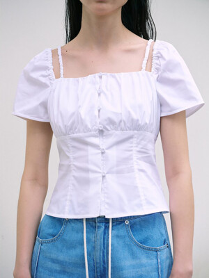 Square Neck Shirring Blouse  White (KE4560M051)
