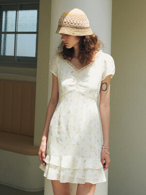 FRONT SHIRRING MINI DRESS_IVORY